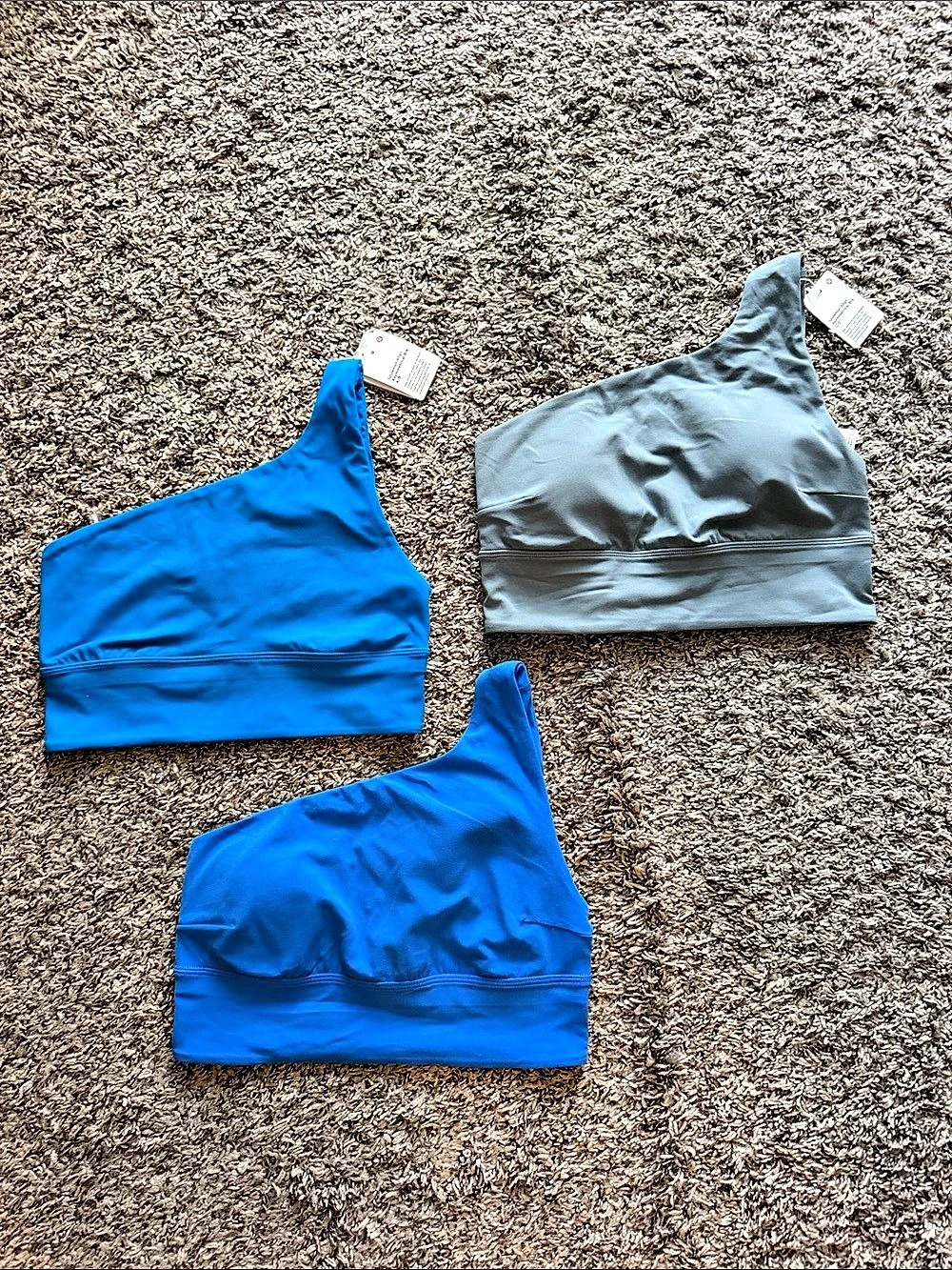 Lululemon Poolside, Pipe Dream Blue, and Belgium Blue Align Asymmetrical Bra Set